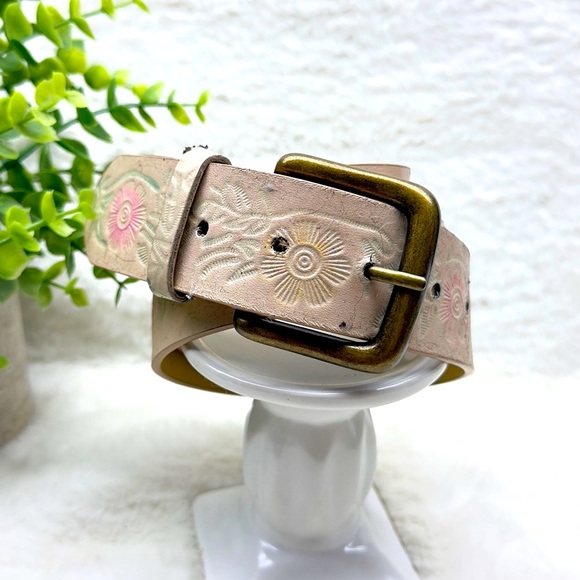 Floral Embossed Belt - Cream with Pink and Blue Accents - Picture 6 of 11